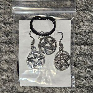Pentagram 2 cm pendant and earrings set, new charms
